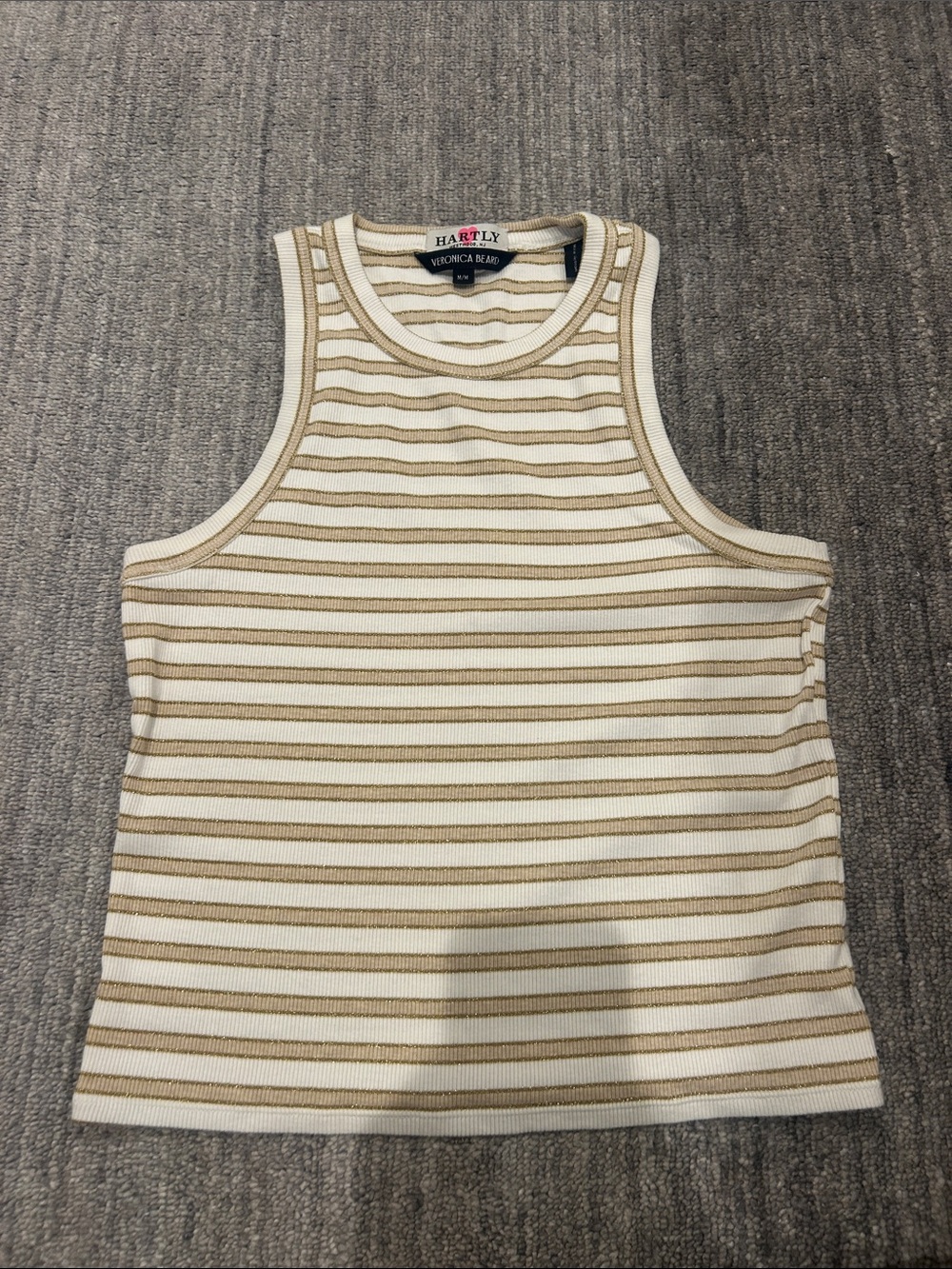 Veronica Beard Cream and Tan Striped Ribbed Tank size medium